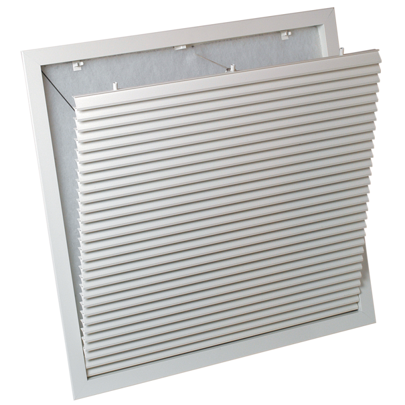 Grille reprise dalle de plafond 600x600 blanche ailettes inclinées filtre AG637 - ALDES - 11050681