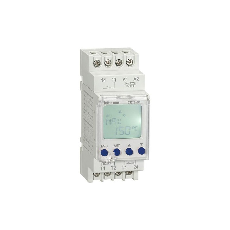 Thermostat digital modulaire mode chaud/froid à 1 pt de consigne. 1 NO/NF 16A. - LETTEL - CRT2-2D