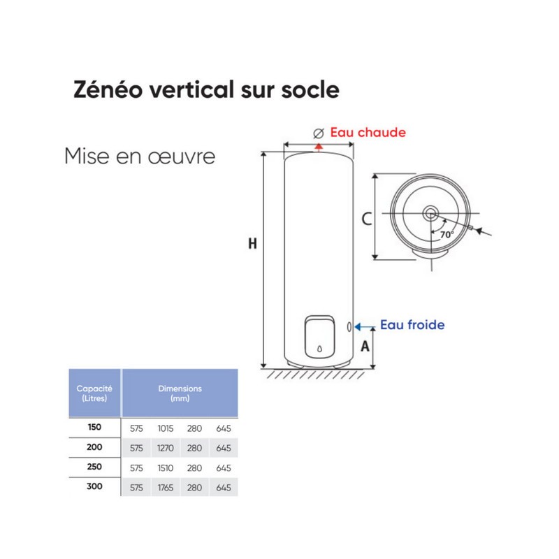 ATLANTIC - Chauffe-eau électrique Zénéo ACI Hybride vertical sur socle 300L - 154319