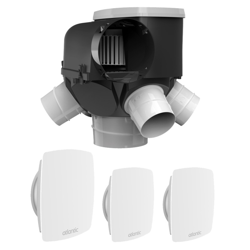 VMC simple flux autoréglable Kit Autocosy 4 sanitaires (3 bouches LINES) - ATLANTIC - 412288