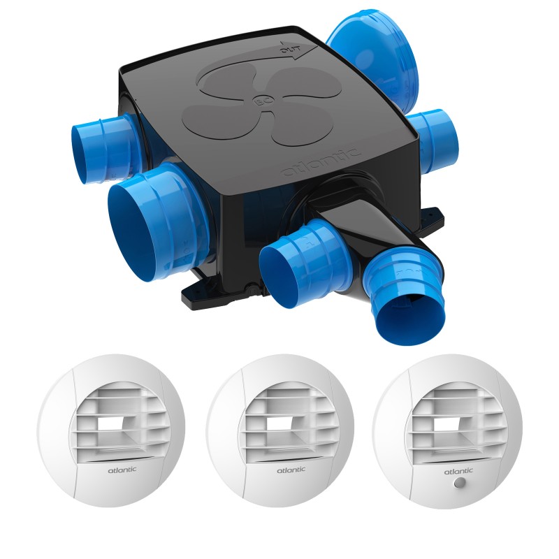 Kit VMC simple flux hygroréglable plate 6 sanitaires + 3 bouches Hygrocosy BC FLEX - ATLANTIC - 412278