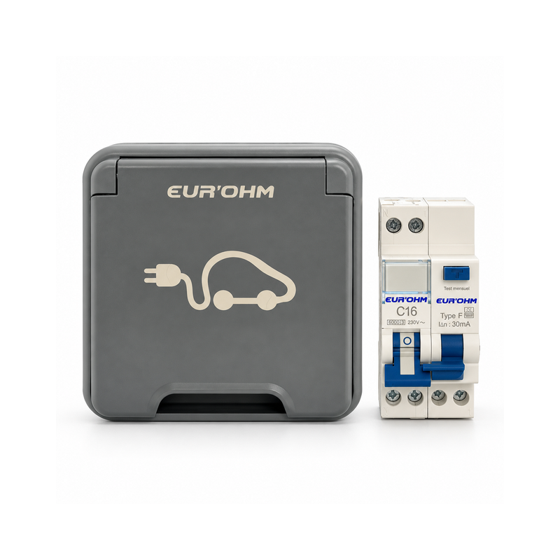 Kit prêt à poser prise de recharge VE 3,7 kW 16A 230V protection différentielle - OXXO - EUR'OHM - 19500
