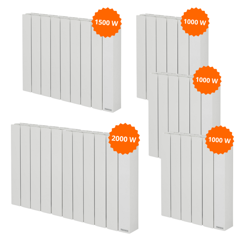 Pack 5 radiateurs électriques Baleares 2 1000 W x3 + 1500 W x1 + 2000 W x1 - THERMOR