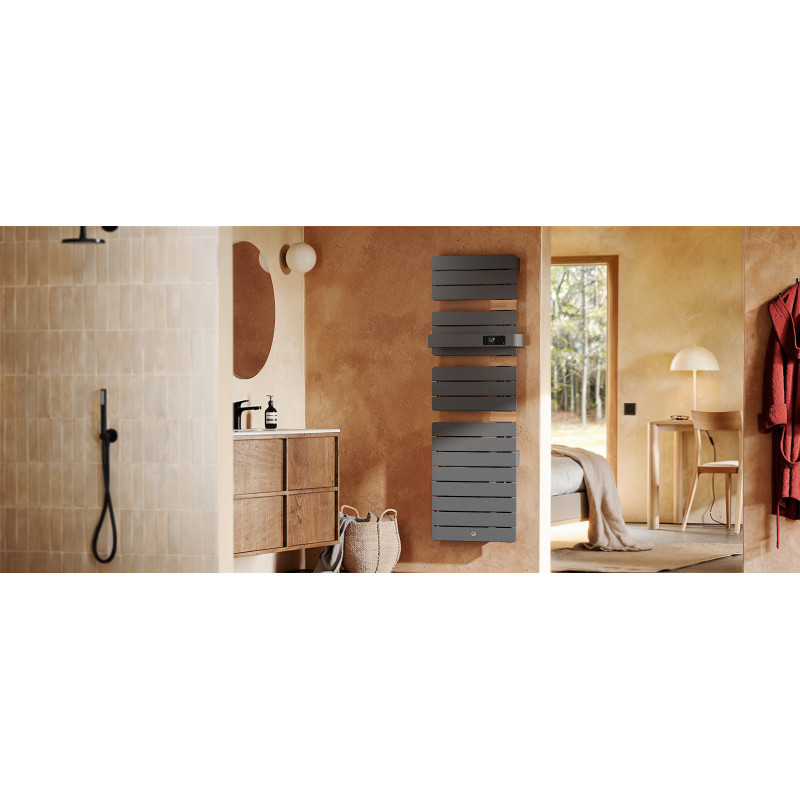 THERMOR - Sèche-serviettes connecté Allure 4 étroit 600W Sable/Chêne Mat à gauche - 483394