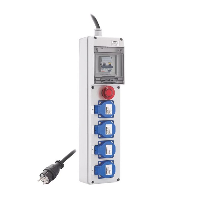Pack coffret de chantier monophasé 3,5kVA avec 4 prises 16A + bouton d’arrêt d’urgence IP44 - GEWISS - FR60332P