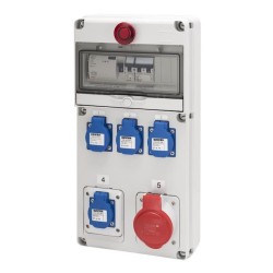 Coffret de chantier triphasé + neutre 26kVA avec 4 prises 230V + 1 prise 400V 32A IP44 - GEWISS - FR60334