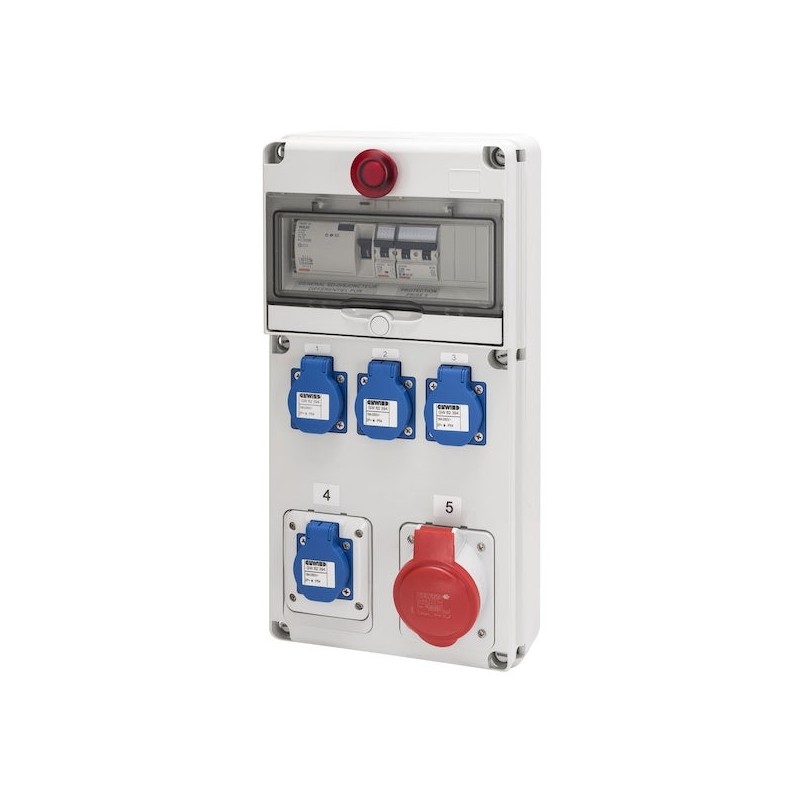 Coffret de chantier triphasé + neutre 26kVA avec 4 prises 230V + 1 prise 400V 32A IP44 - GEWISS - FR60334