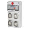 Coffret monophasé avec arrêt d’urgence et bornier alimentation 16A, 4 prises 16A, différentiel 30mA, IP65 - GEWISS - FR60225N