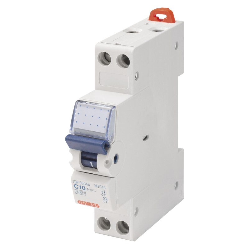 DISJONCTEUR MAGNÉTOTHERMIQUE - MTC 45 - 1P+N COURBE C 16A - 4500A/6kA - 1 MODULE - NEUTRE À GAUCHE - GW90607 - GEWISS