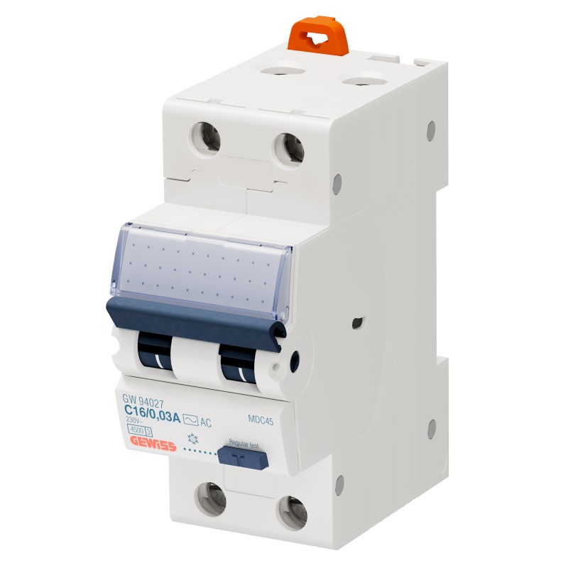 Disjoncteur magnétothermique différentiel compact MDC 45 2P C 16A type AC 2 modules - GEWISS - GW94027