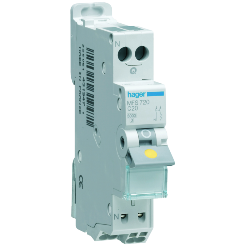 HAGER - Disjoncteur 1P+N 3kA C-20A connexion SanVis 1 Module - MFS720