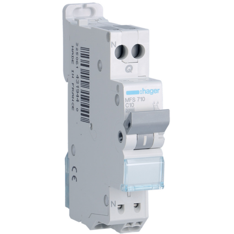 HAGER - Disjoncteur 1P+N 3kA C-10A connexion SanVis 1 Module - MFS710