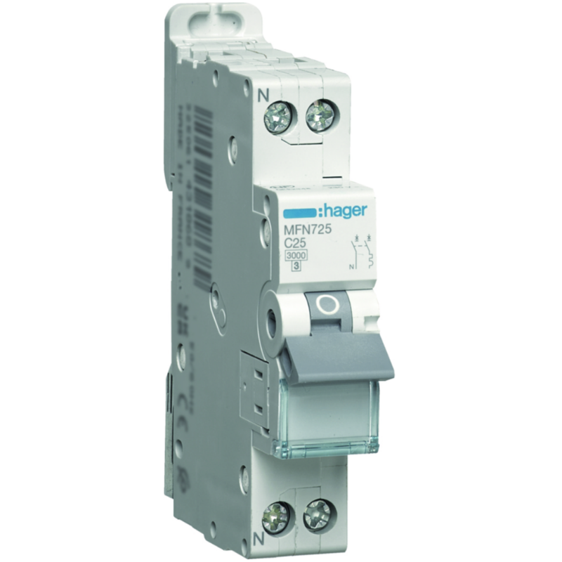 HAGER - Disjoncteur 1P+N 3kA C-25A 1 Module - MFN725