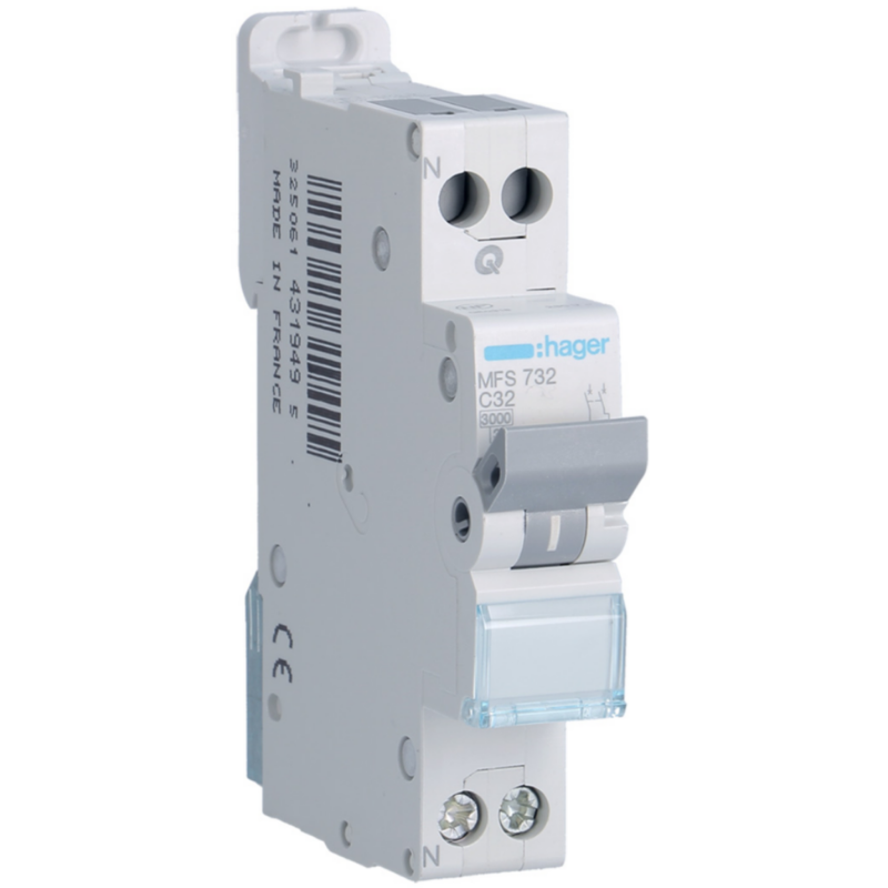 HAGER - Disjoncteur 1P+N 3kA C-32A connexion SanVis 1 Module - MFS732