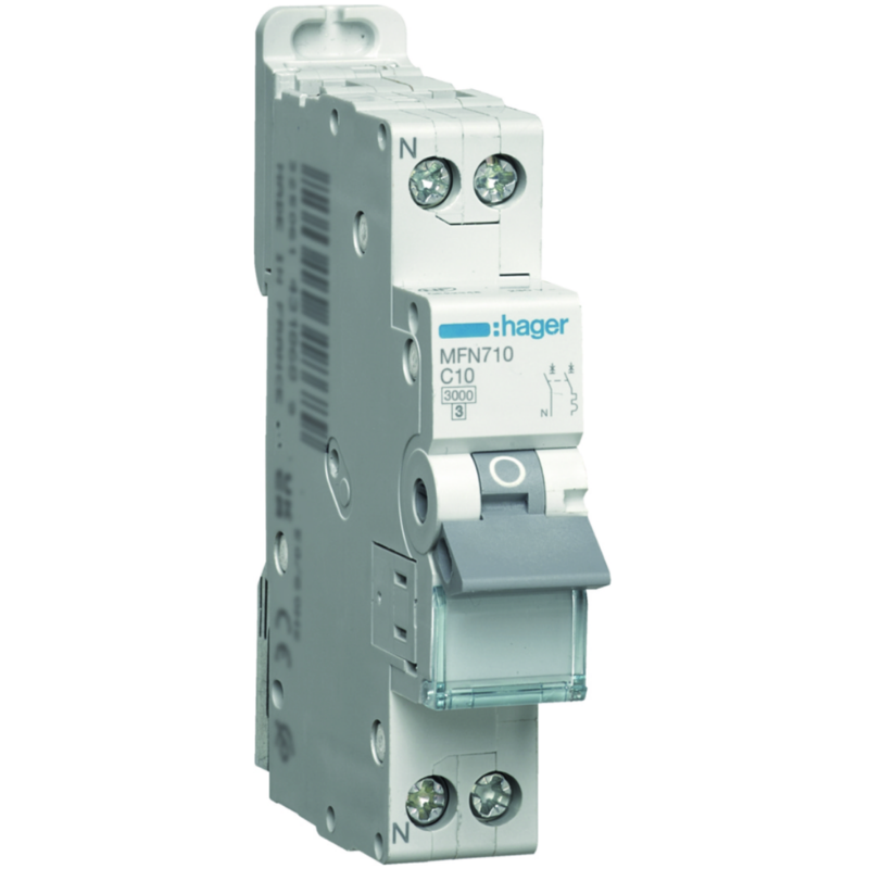 HAGER - Disjoncteur 1P+N 3kA C-10A 1 Module - MFN710