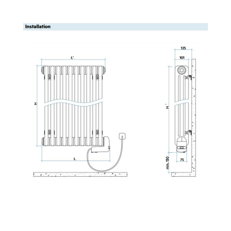 Radiateur decoratif électrique TESI ALLEGE 750W blanc - IRSAP - RT306001201A4FNN