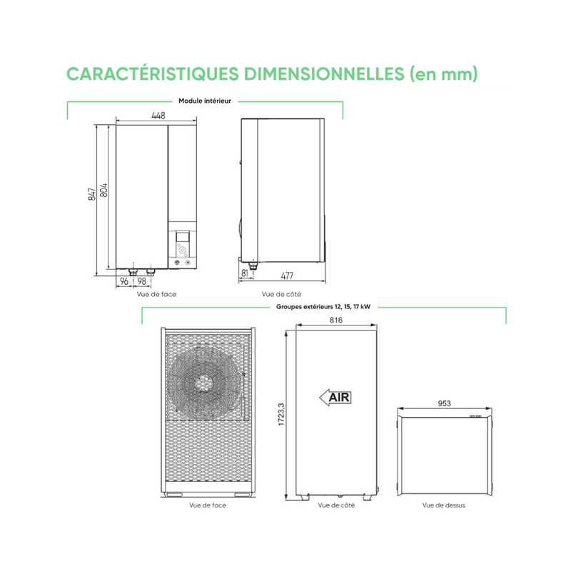 Ensemble Pompe à chaleur Air Eau Monobloc IXTRA M triphasé - ATLANTIC