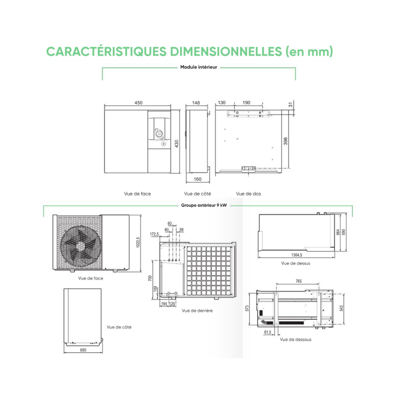 Ensemble Pompe à chaleur Air Eau Monobloc IXTRA M Compact monophasé - ATLANTIC