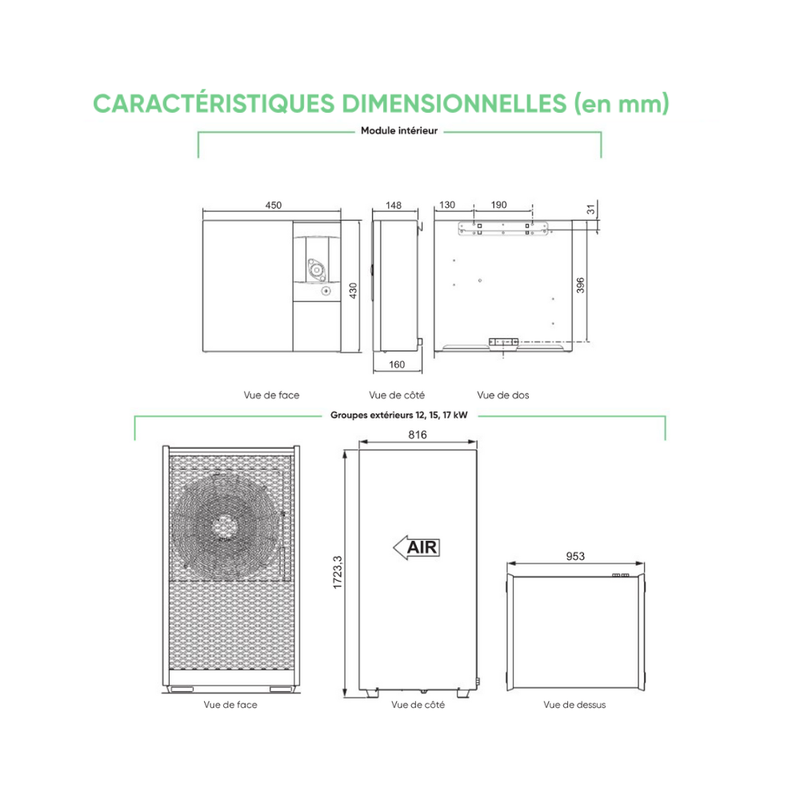 Ensemble Pompe à chaleur Air Eau Monobloc IXTRA M Compact triphasé - ATLANTIC