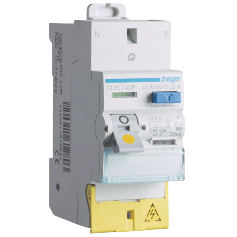 HAGER - Interrupteur différentiel 2P 40A 30mA type F Bornes décalées SanVis - CDS740F