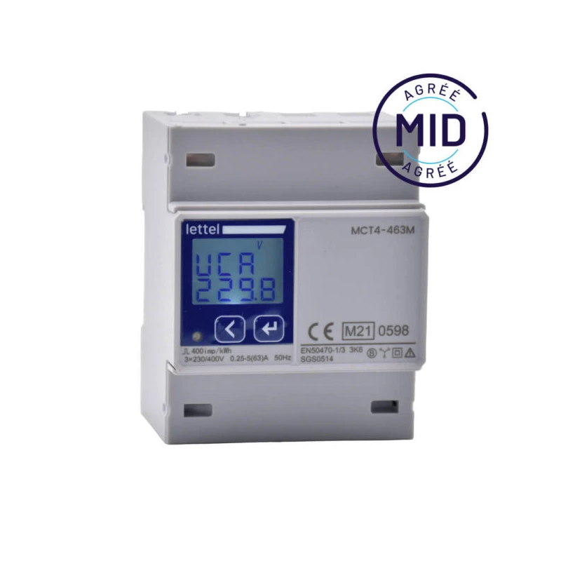 Compteur multi-mesures tétra 63A direct - Agrément MID et com Modbus - LETTEL - MCT4-463M