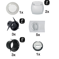 Kit bouches VMC double flux pour T3/T4 - extraction D125 mm, insufflation D80 mm - ALDES - 11023228