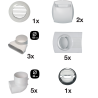 Kit bouches VMC double flux pour T3/T4 - 3 extractions D125 mm, 4 insufflations D80 mm - ALDES - 11023230