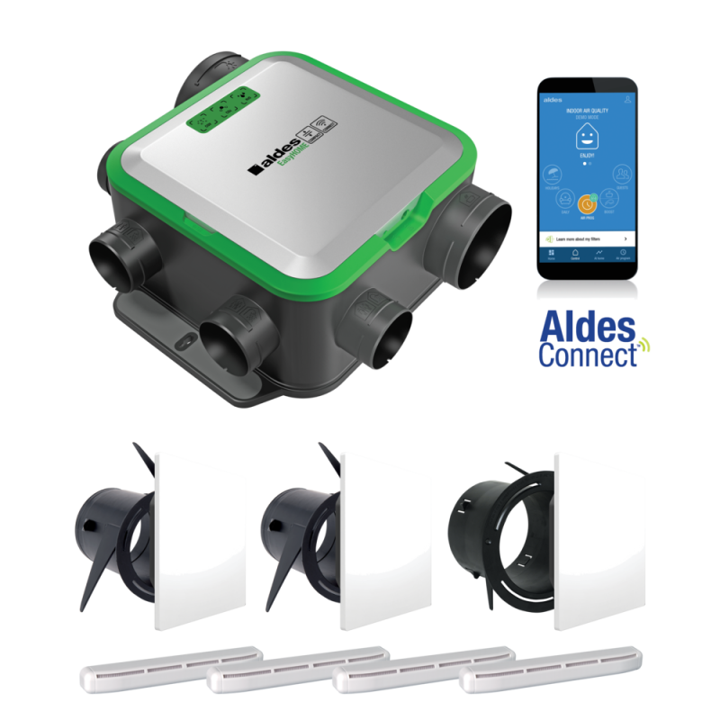 Kit VMC simple flux autoréglable connectée EasyHOME PureAIR COMPACT Premium - ALDES - 11033060